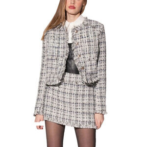 Walter Baker XS Irene Tweed Crop Plaid Jacket Keystone Boxy Preppy NWT MSRP $298